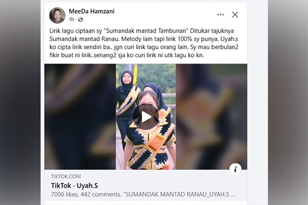 Isu Ciplak lirik lagu: Meedah Hamzani mangsa terkini